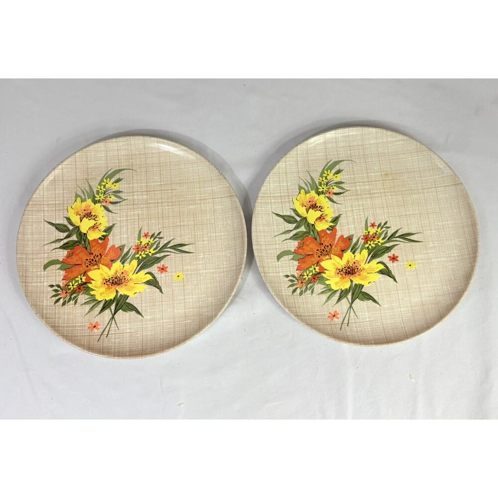 Vintage Melamine 10” Dinner Plates Lenox Ware 1960s Floral Bouquet Fall Harvest